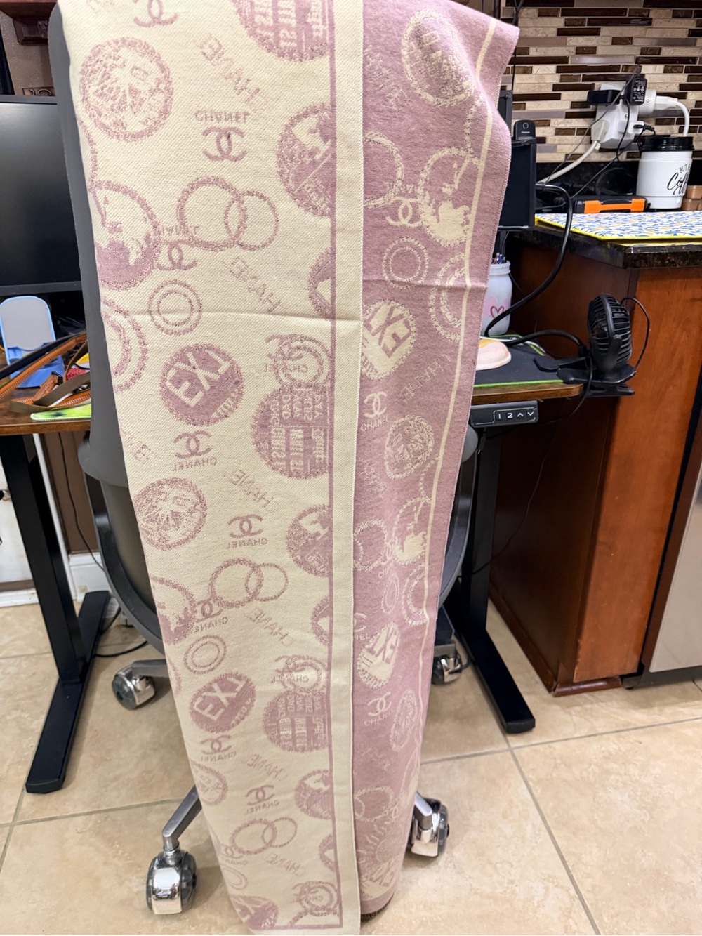 CHANEL Pink and Cream Logo Jacquard Drapery Panel